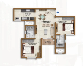 Prestige Jindal City 2 BHK Floor Plan